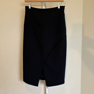 Black halo Faux Wrap Slit Black‎ Side Zip Skirt Women's 6